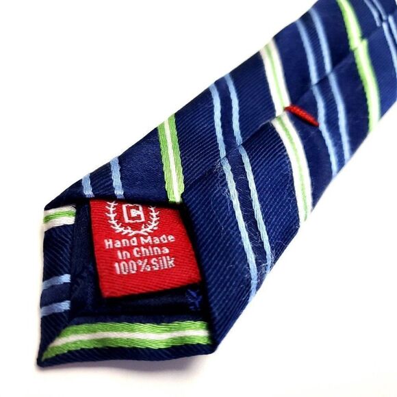 Chaps Blue Green Silk Tie Woven Striped‎ - Picture 5 of 6
